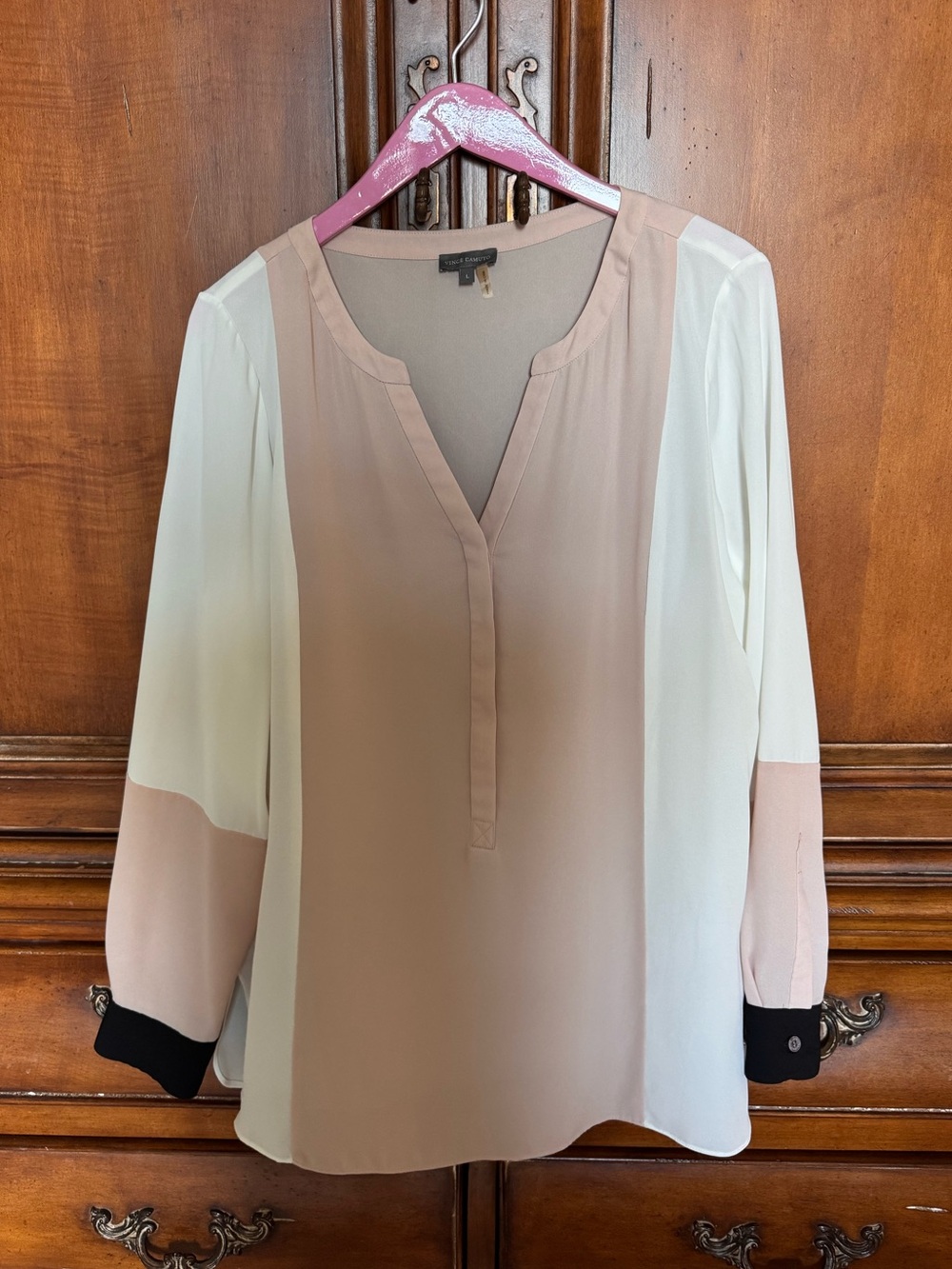 Vince Camuto Blush, Ivory & Black Colorblock Blouse